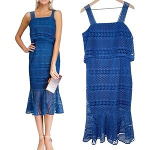 Shoshanna Dunham Midi Dress Indigo Blue Lace size 10